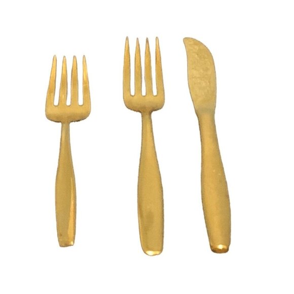 Rogers Cutlery Co. Stainless Gold USA Salad Dinner Fork Butter Knife Vintage - Picture 1 of 7